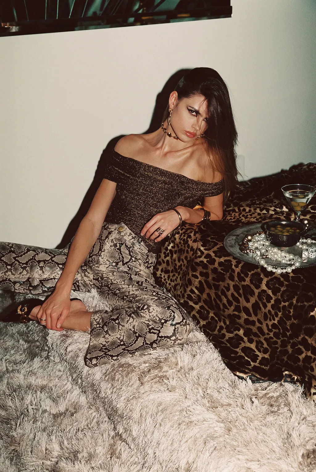 Hypnotized Gold Lurex Off The Shoulder Top anti static coating