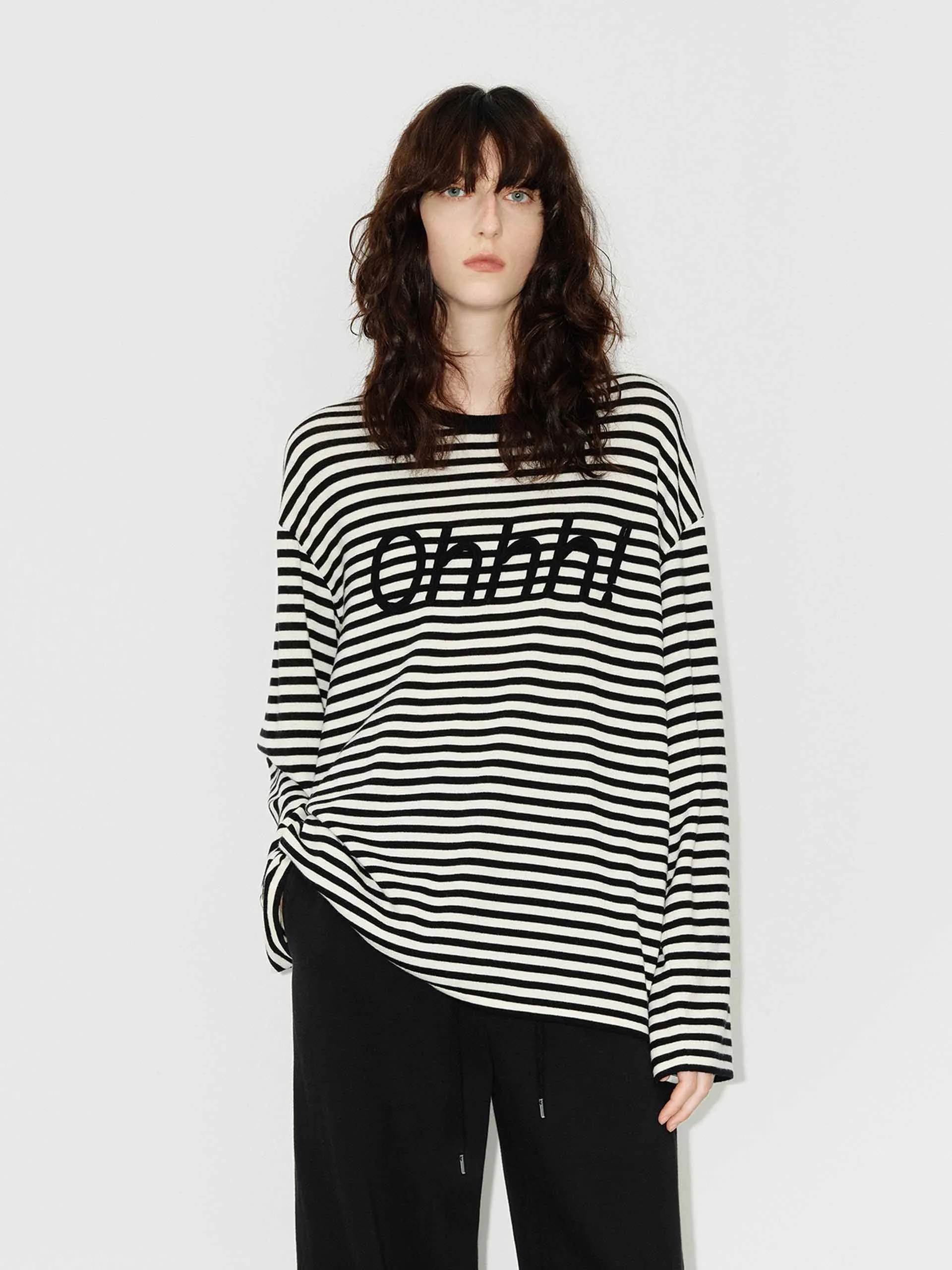 Front Letter Striped Sweater Performance Layer Wear Comfy Material