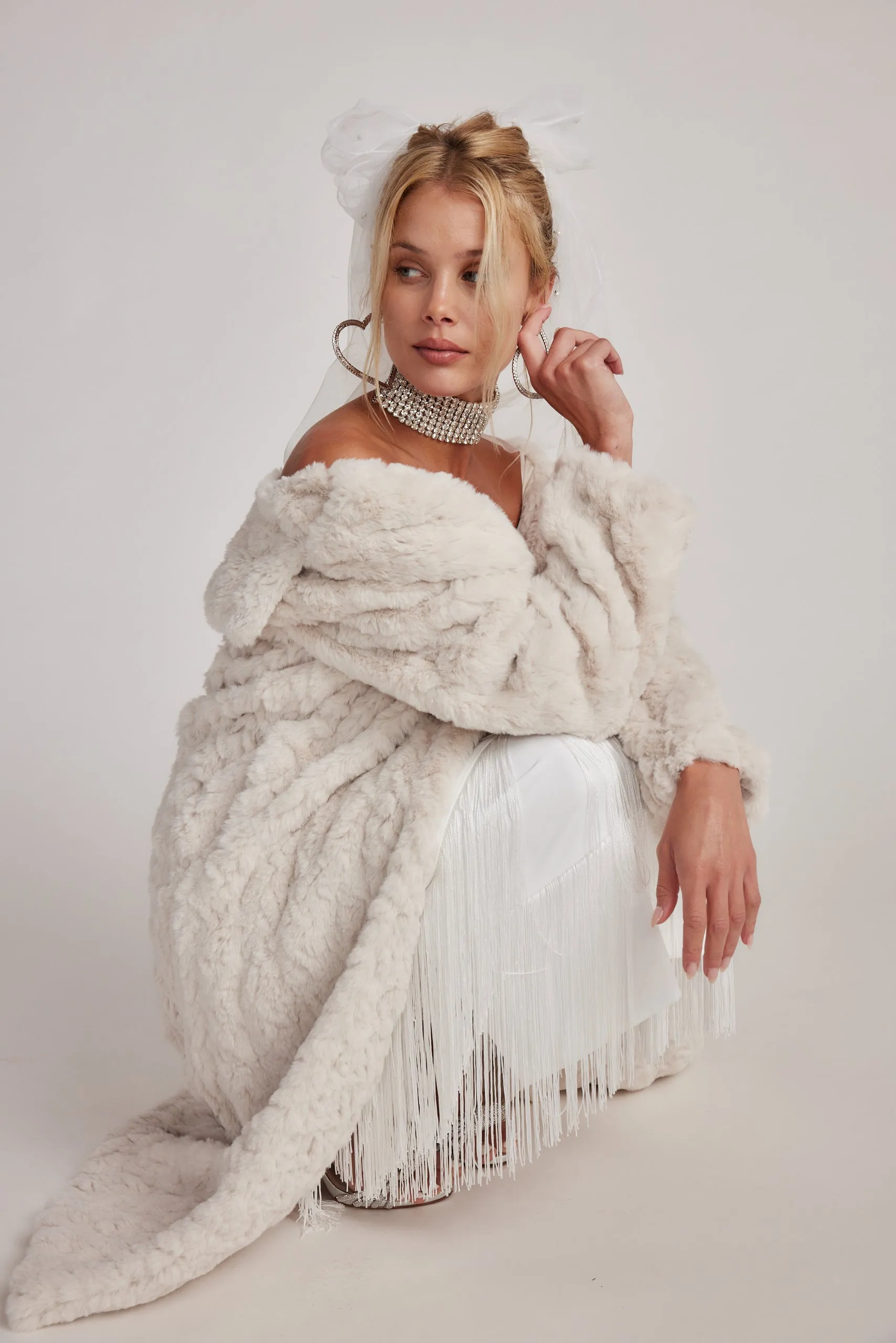Quilted Interior Layer Easy Care Fabric Sasha Cream Floor Length Coat