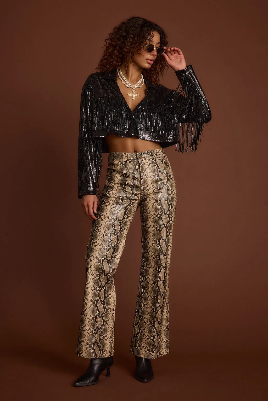 Viper Room Cream Snake Print Vegan Leather Pants Slim Look SoftTouchFinish
