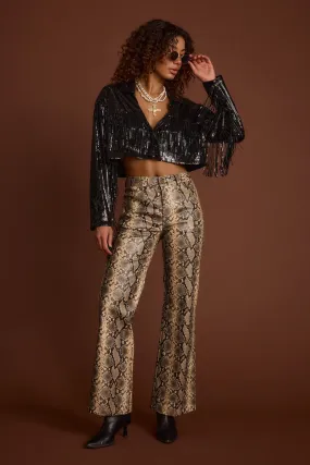 Viper Room Cream Snake Print Vegan Leather Pants Slim Look SoftTouchFinish