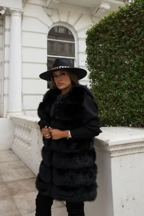 Black Premium Faux Fur Longline Gilet Urban Wear
