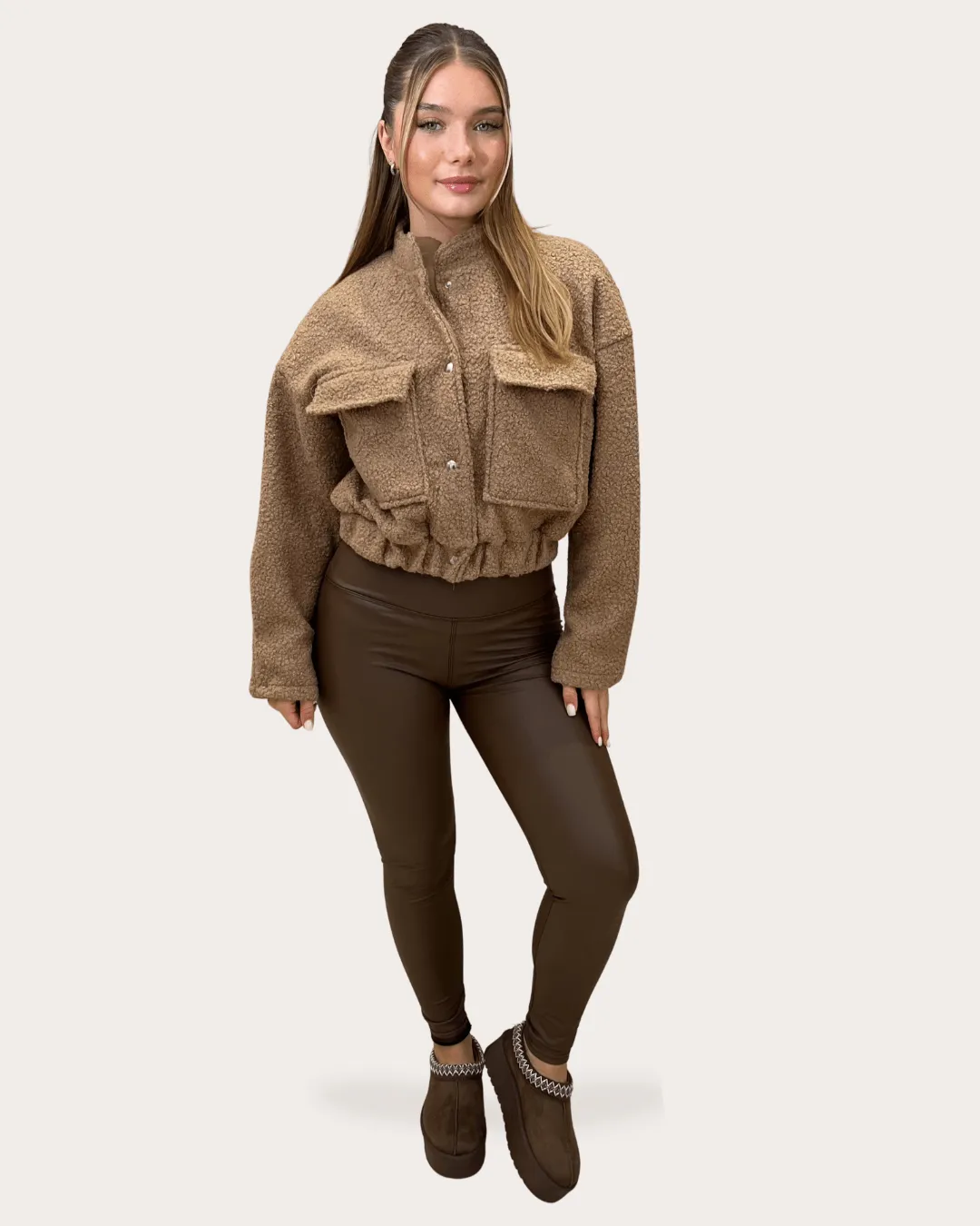 Simple Outer Wrinkle resistant fabric Teddy Bomber Jacket