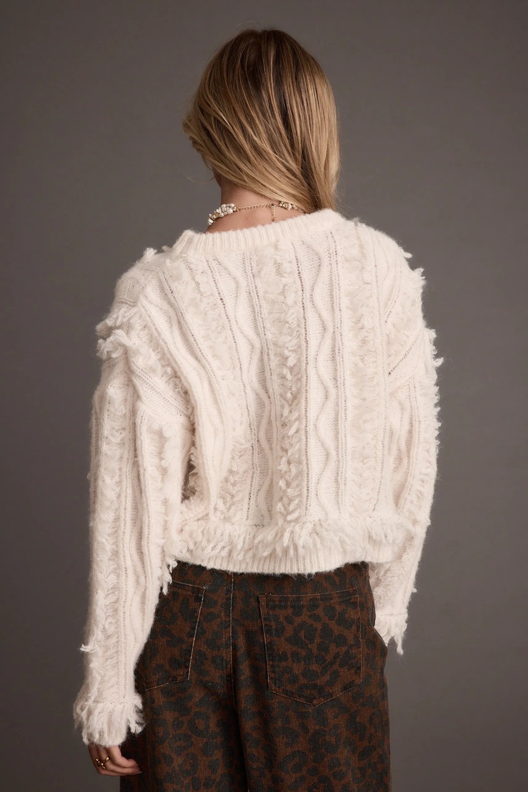 Collared neck Lorie Beige Fringe Sweater
