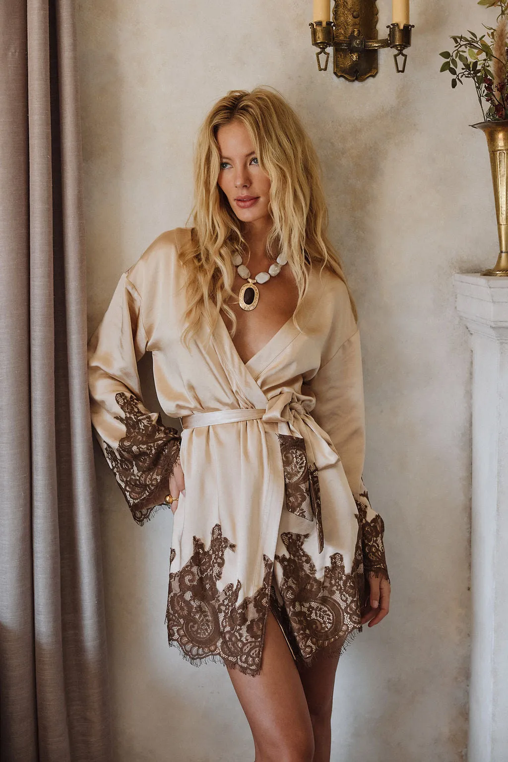 Layering Piece Gold Standard Champagne Kimono Dress