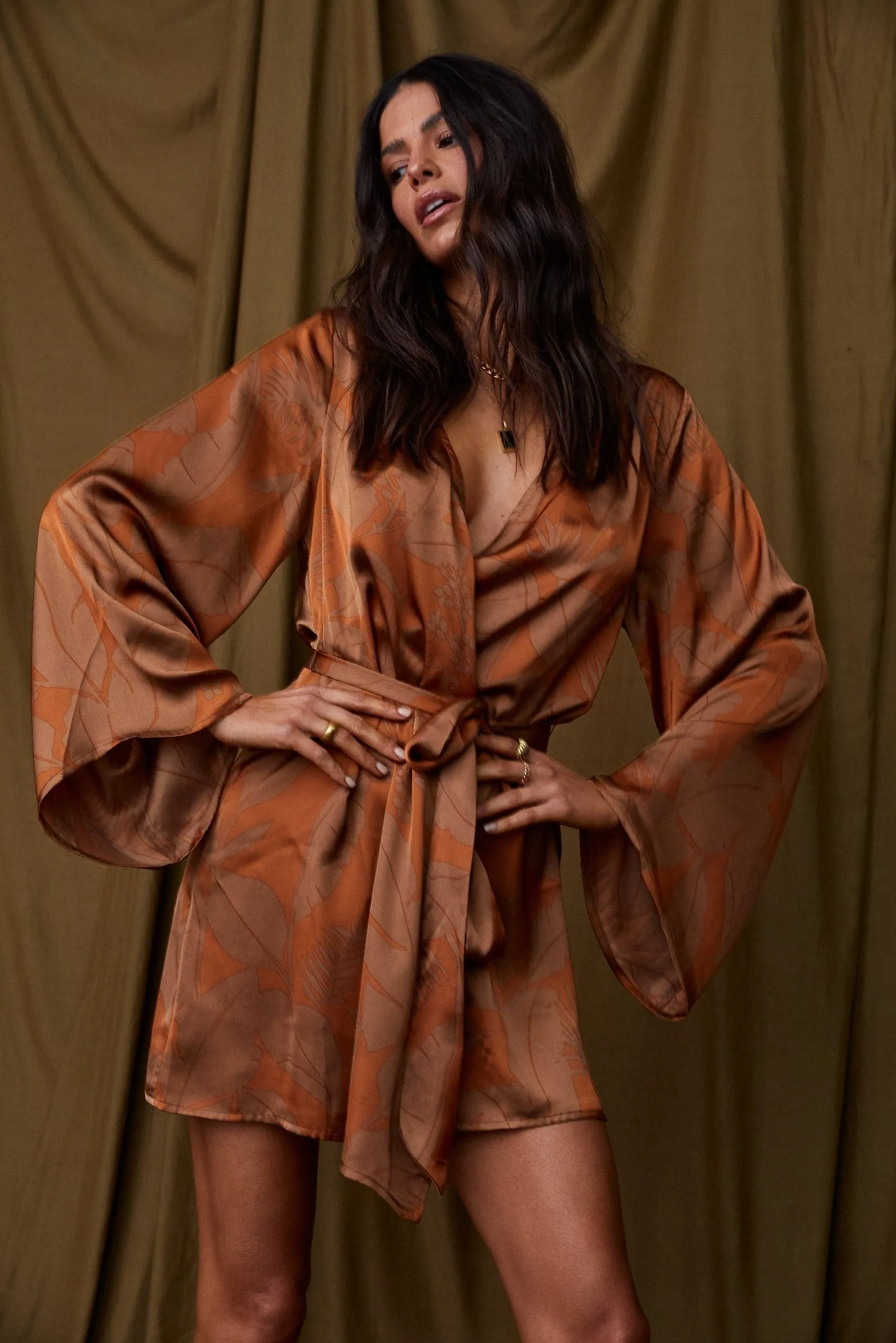 Breezy Style Gold Standard Rust Kimono Dress