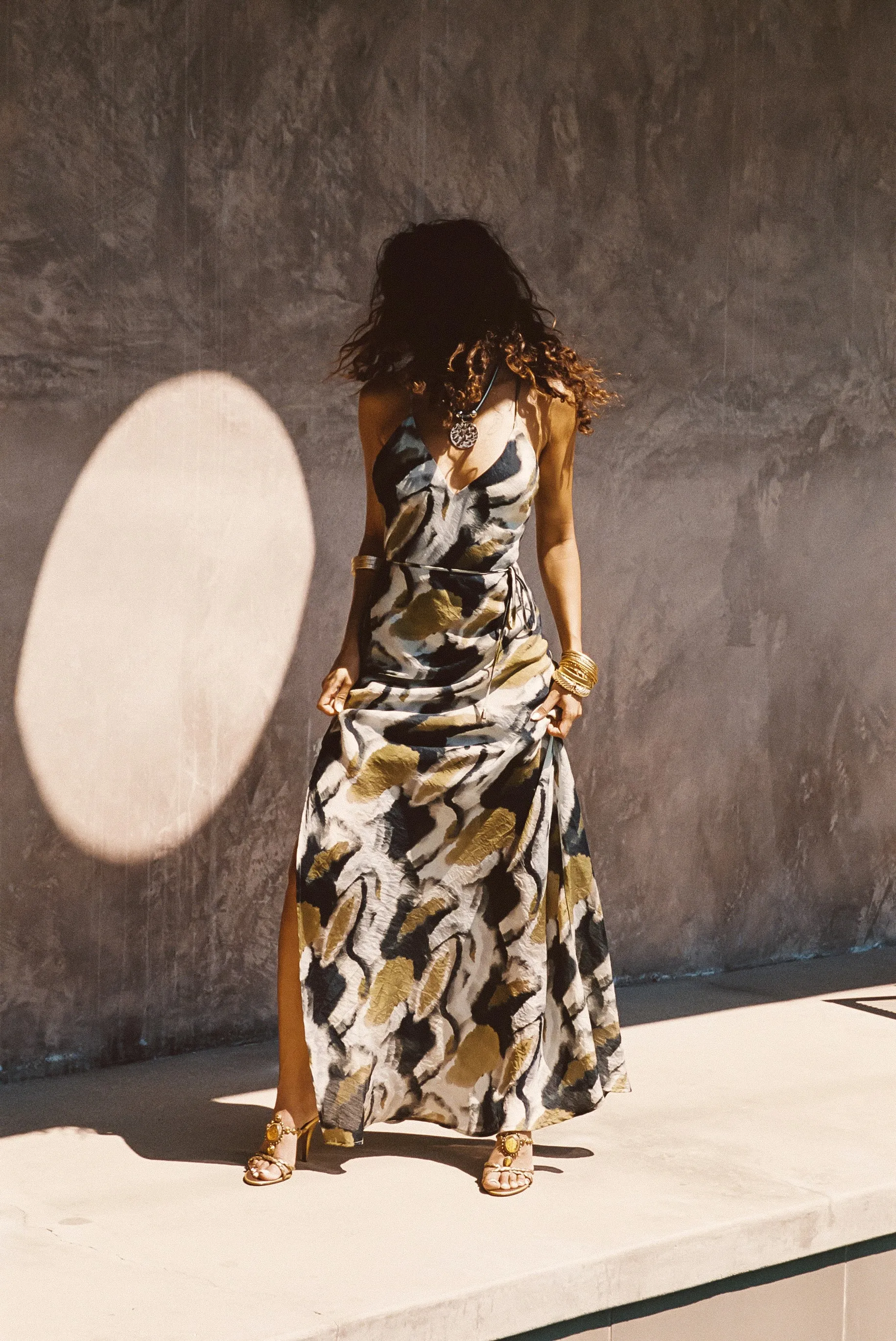 Solmar Olive Abstract Maxi Dress hypoallergenic