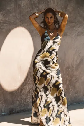 Solmar Olive Abstract Maxi Dress TemperatureRegulatingFabric