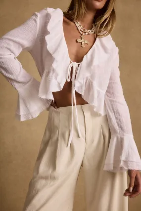 Travel - wear Guilliana White Ruffle Blouse