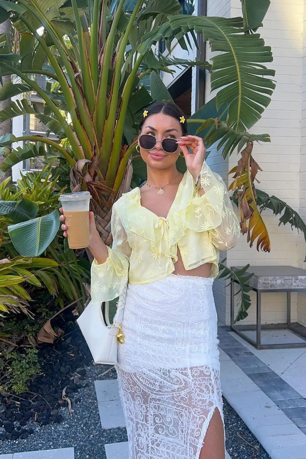 Guilliana Yellow Ruffle Blouse Simple Cut Layered Collar