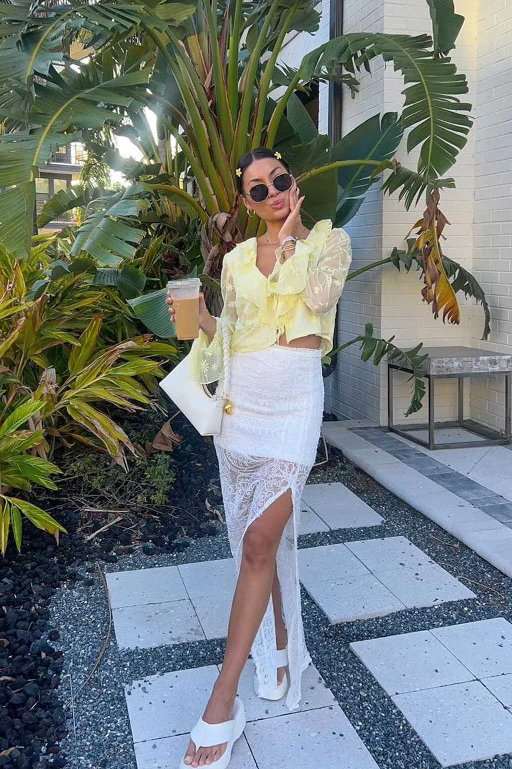 Guilliana Yellow Ruffle Blouse tie dye