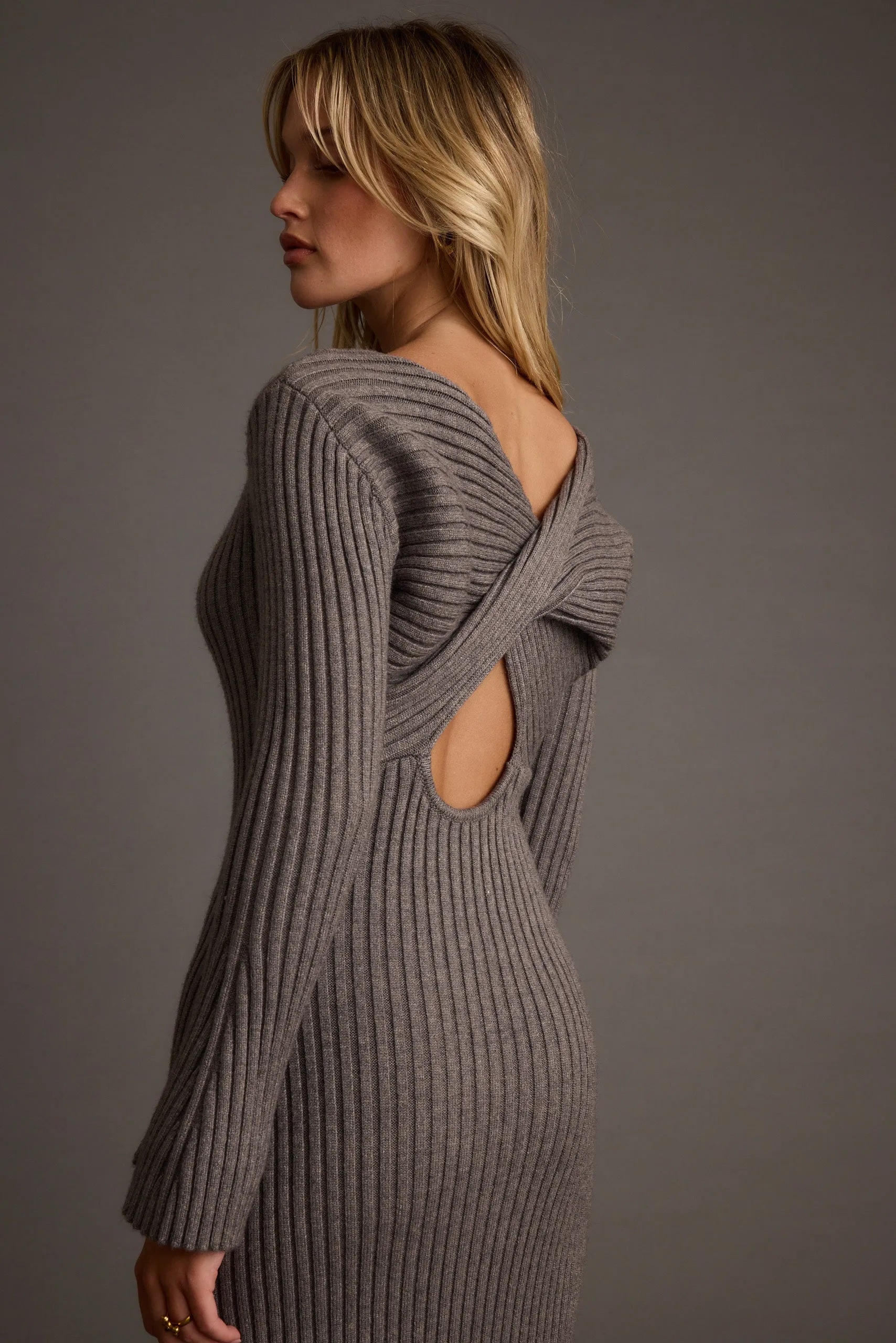 Summer-Season Gwyneth Grey Sweater Midi Dress
