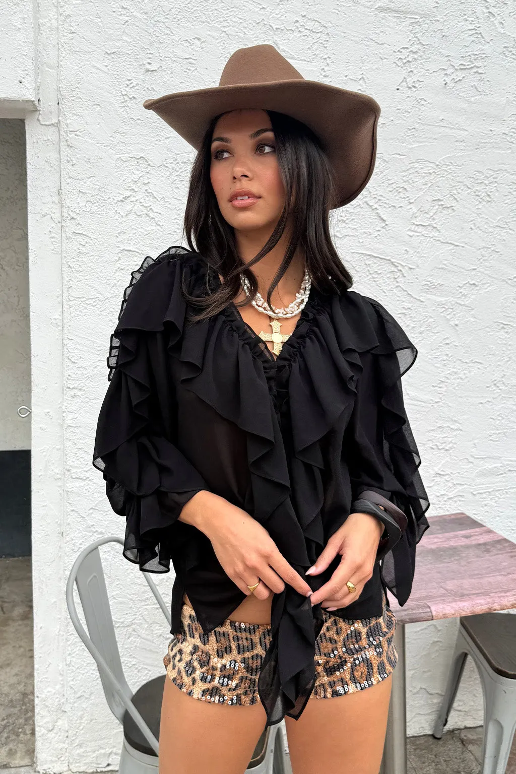 DIY UV resistant Harlow Black Ruffle Blouse