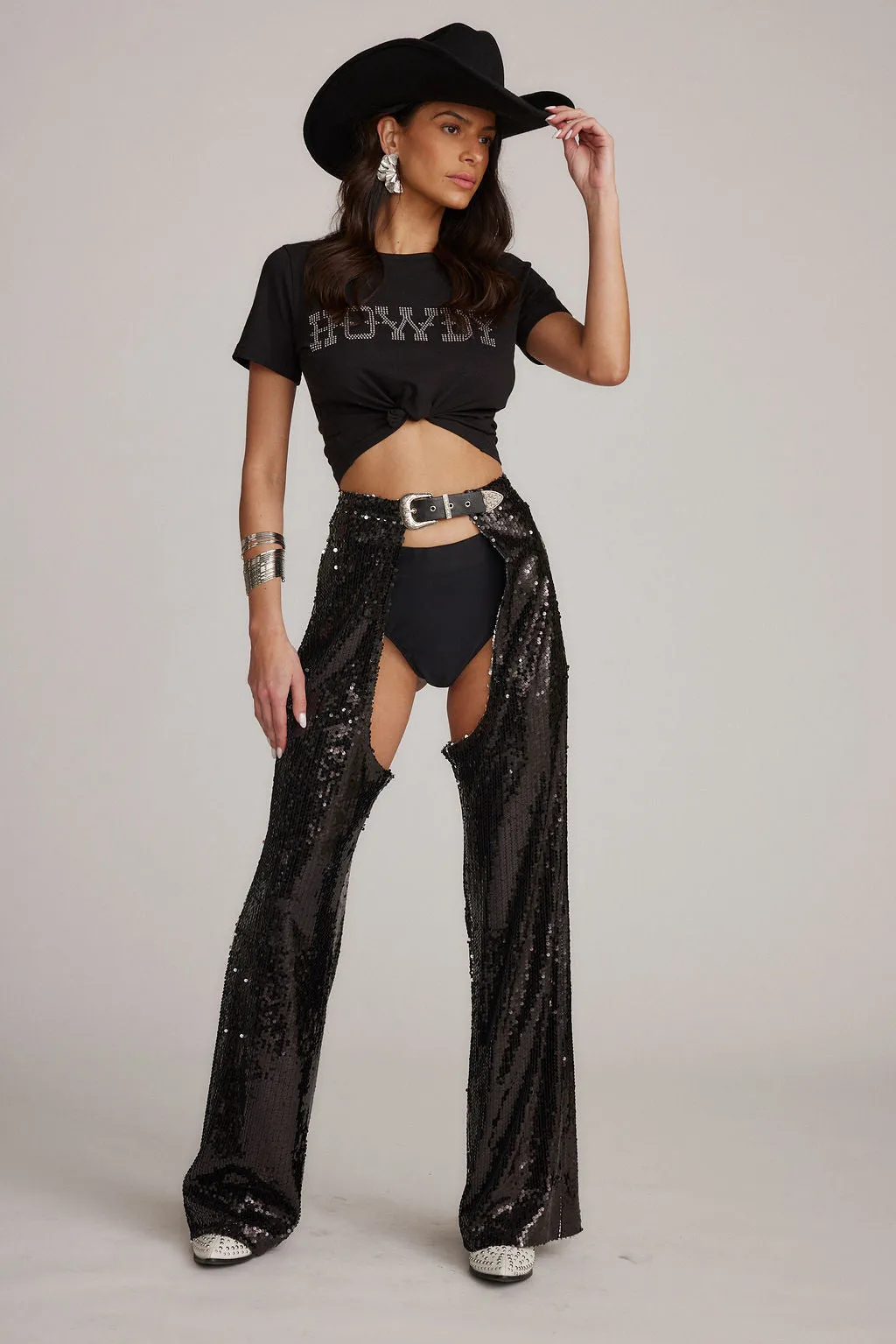 Customizable length Flex Fit Hartley Black Sequin Chaps