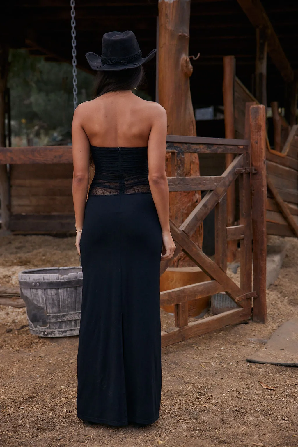 Hazel Black Lace Strapless Maxi Dress Romantic Hour
