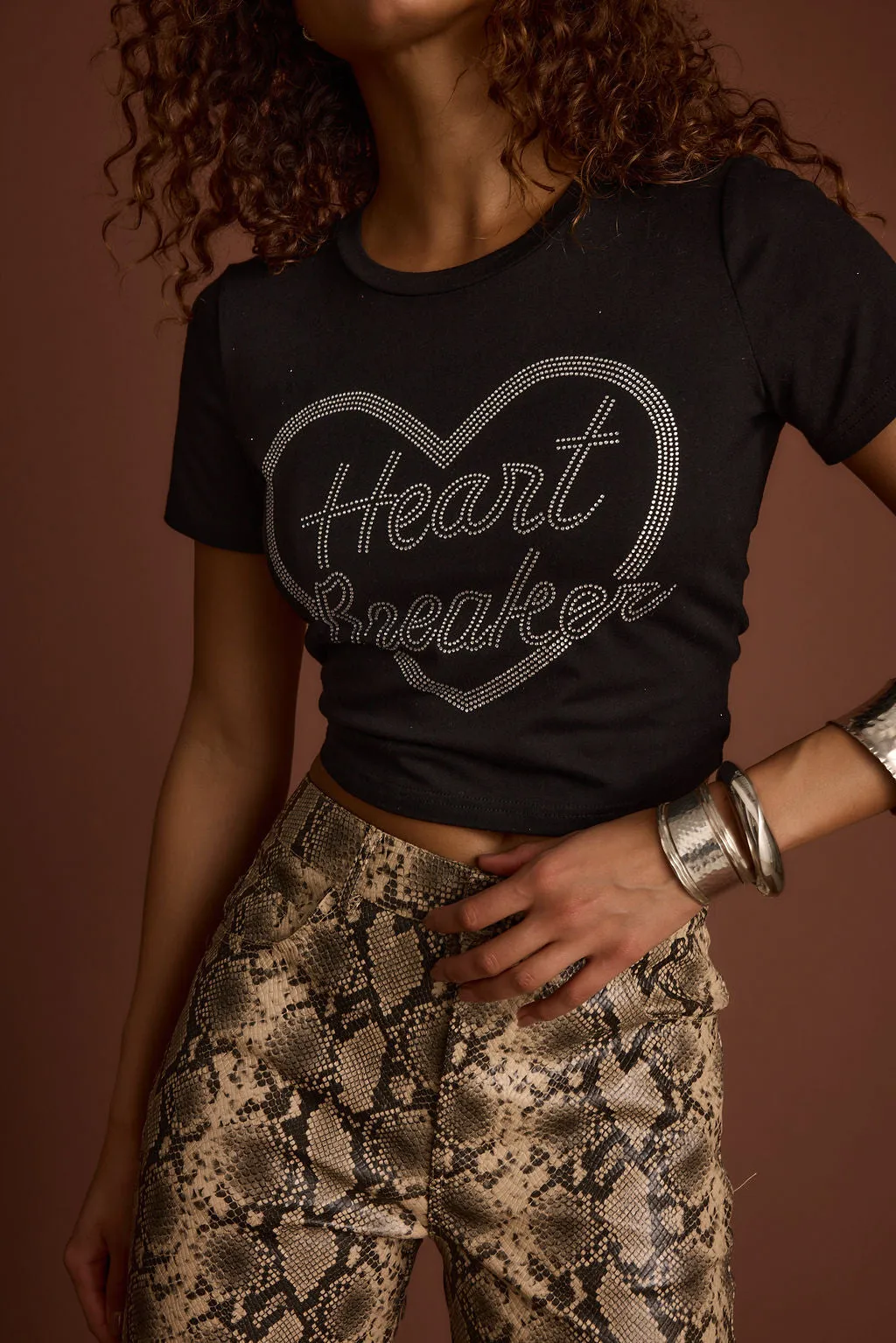Recycled Material Heartbreaker Black Rhinestone Graphic Tee