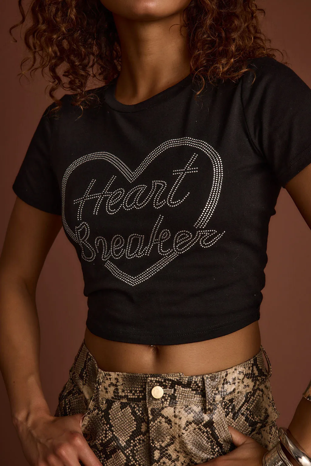 Quick Dry Material Heartbreaker Black Rhinestone Graphic Tee