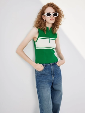 Contrast Sleeveless Knit Top Oversized Fit Fade Resistant Dye
