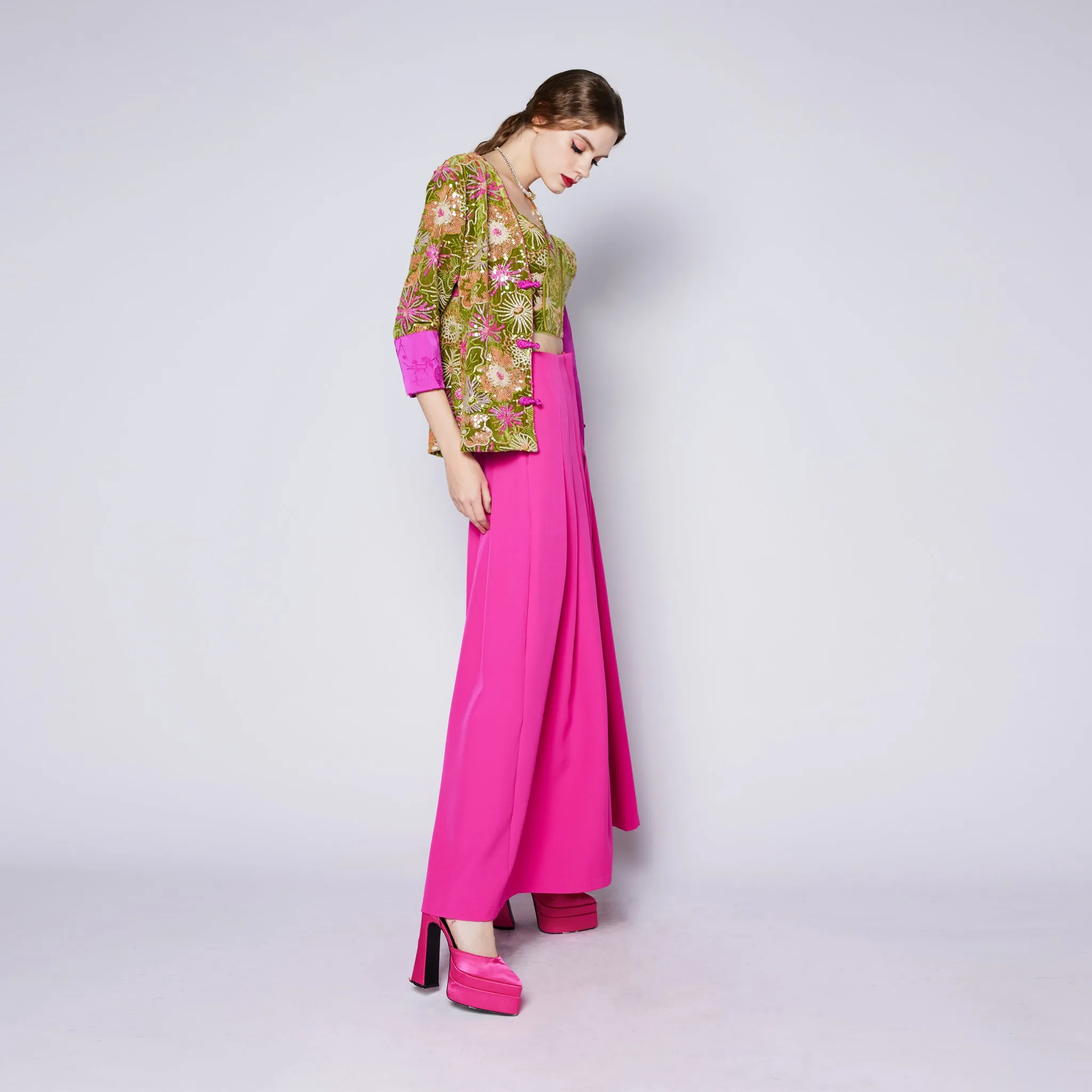 Office Friendly Neutral Fabric Hedi Pleated Trousers