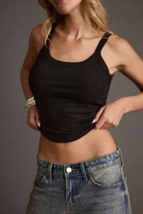 Hera Black Ribbed Tank Bound Seam Finish