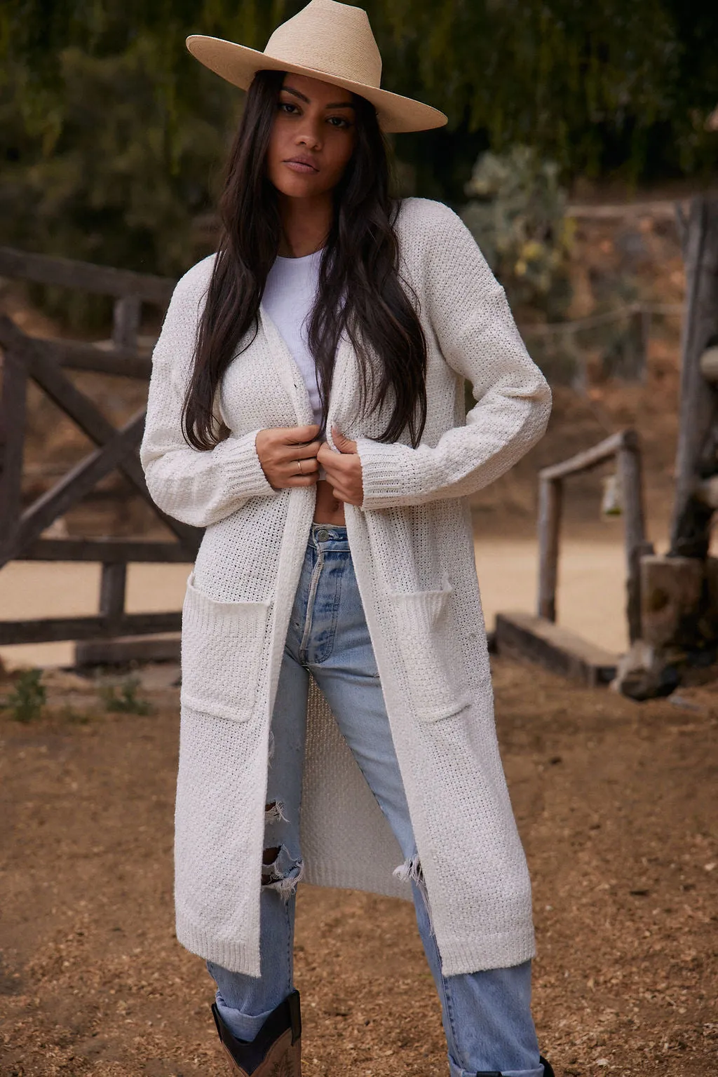 Kelsey White Long Cardigan Short