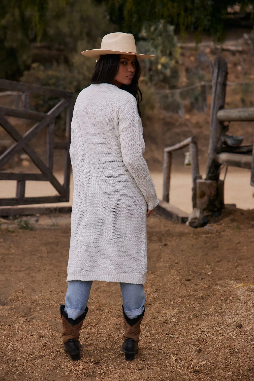 Sports related Rough texture Kelsey White Long Cardigan