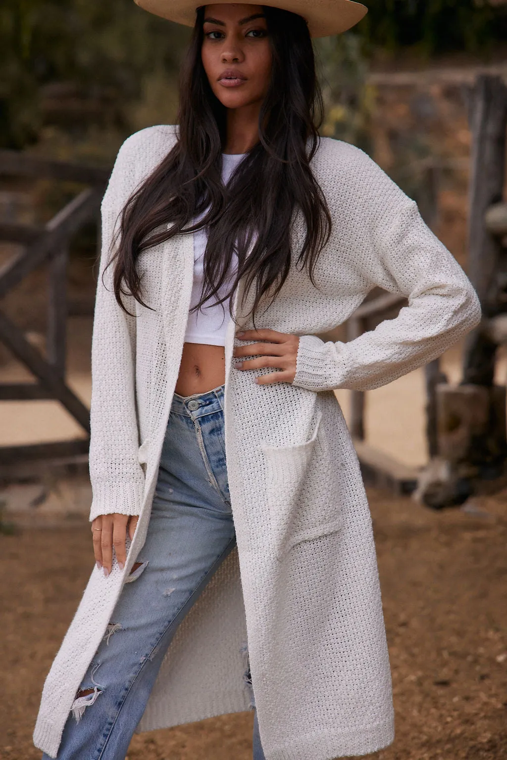 Kelsey White Long Cardigan Techie Zip - up