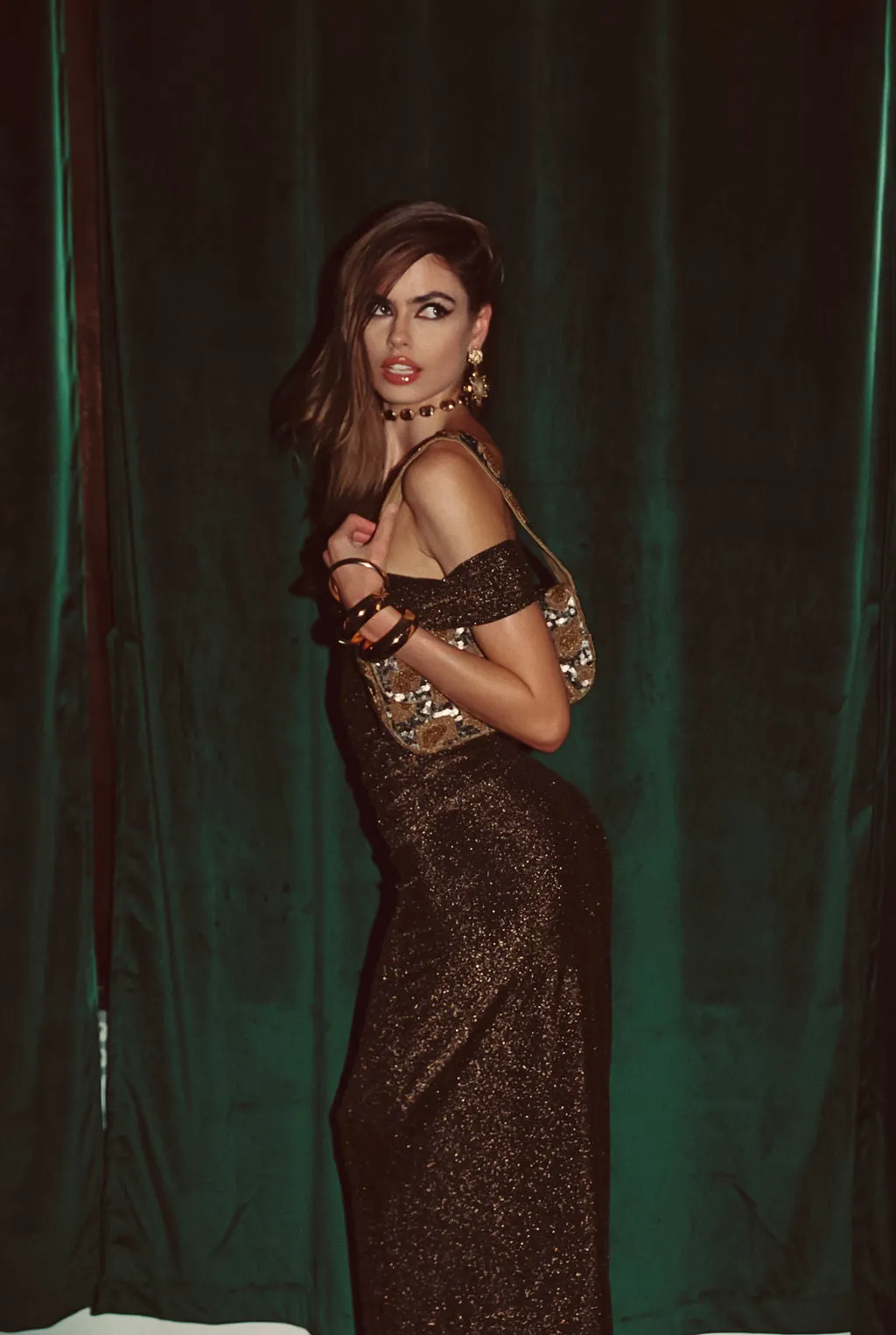 Hypnotized Gold Lurex Maxi Skirt Crisp Edge Glamorous Appeal