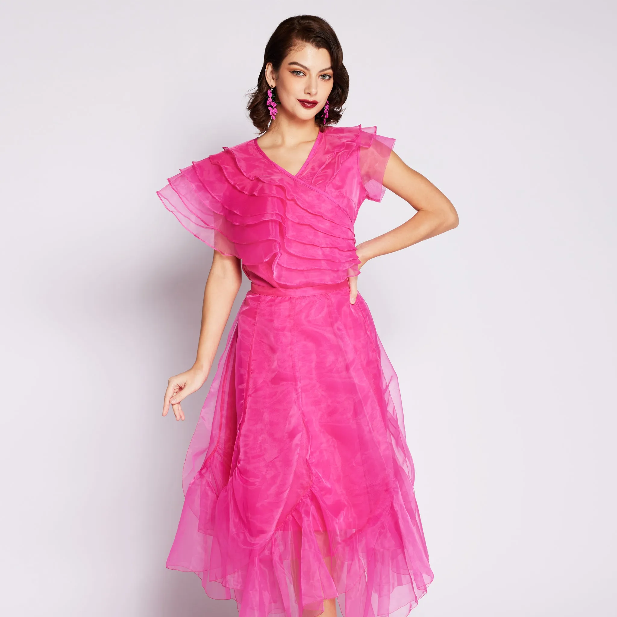 Breathable fabric Shape Enhancing Layered Organza Midi Skirt