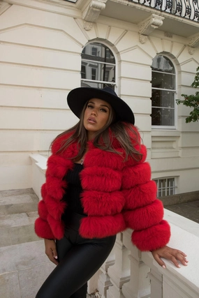 Red Luxury Fur 5 Row Cropped Sleeve Jacket Fashion Event MultiLayerSystem