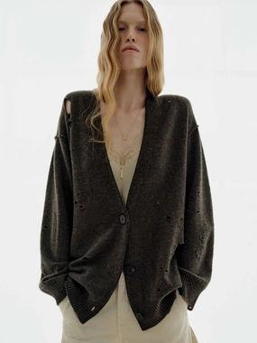 Ripped Detail Button Cardigan Casual Cool