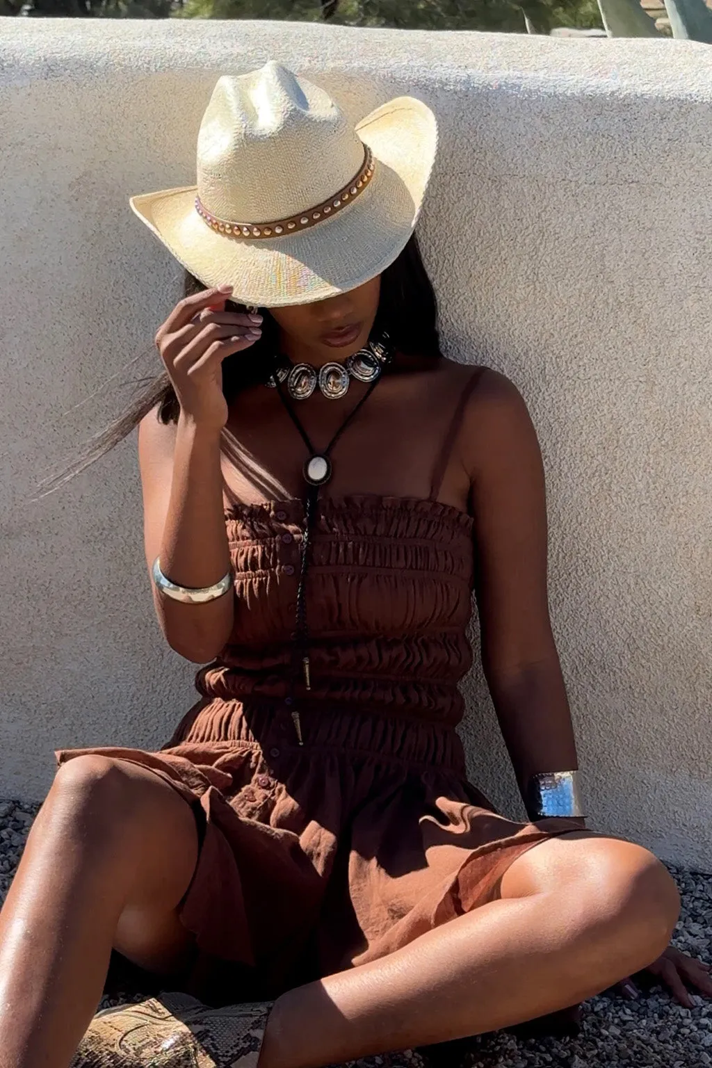 Indie Mocha Smocked Mini Dress Minimal Form Spring Ready