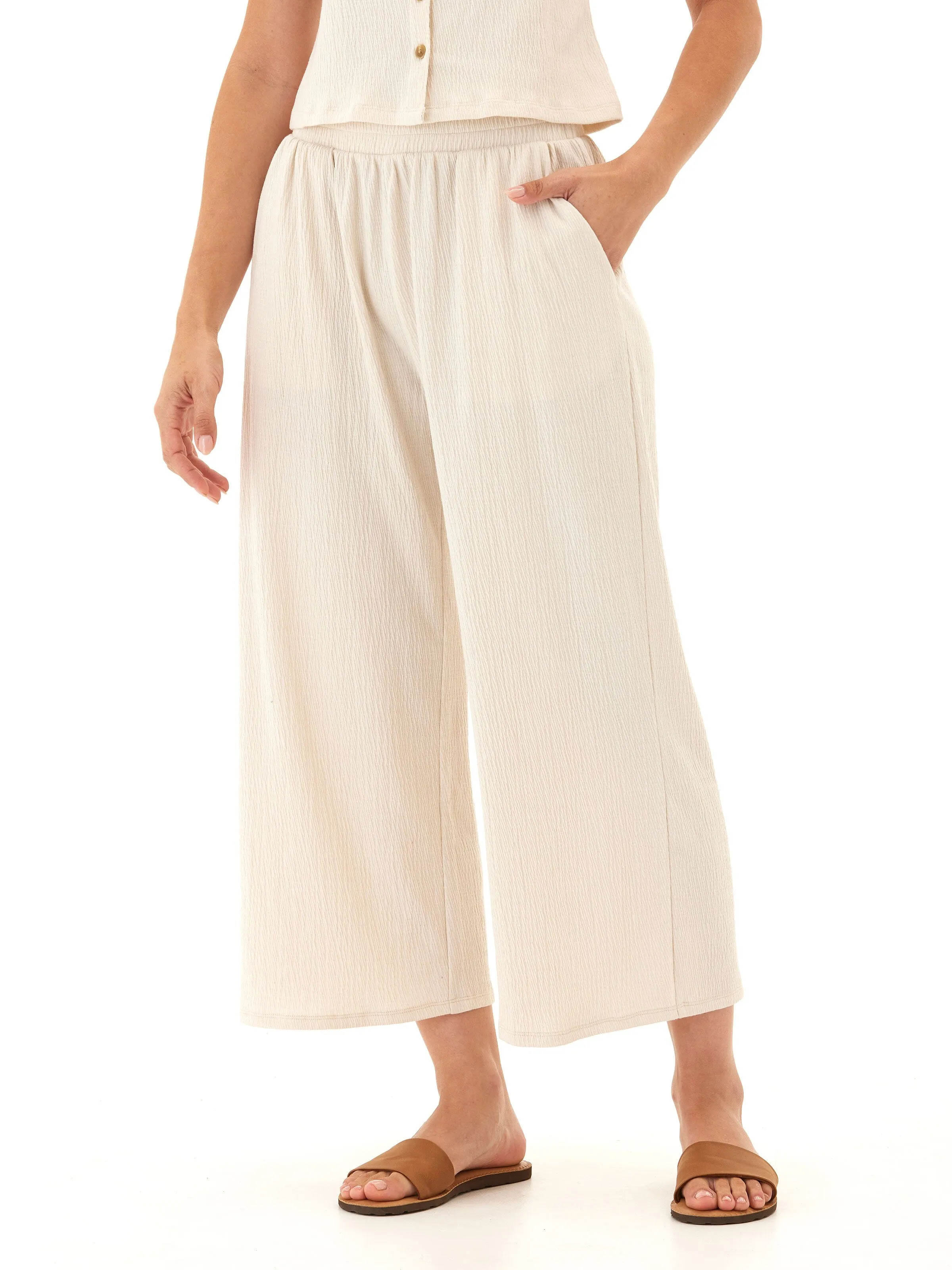 Minimal Design Slim Comfort Ivanna Smocked Jersey Wide Leg Capri Pant