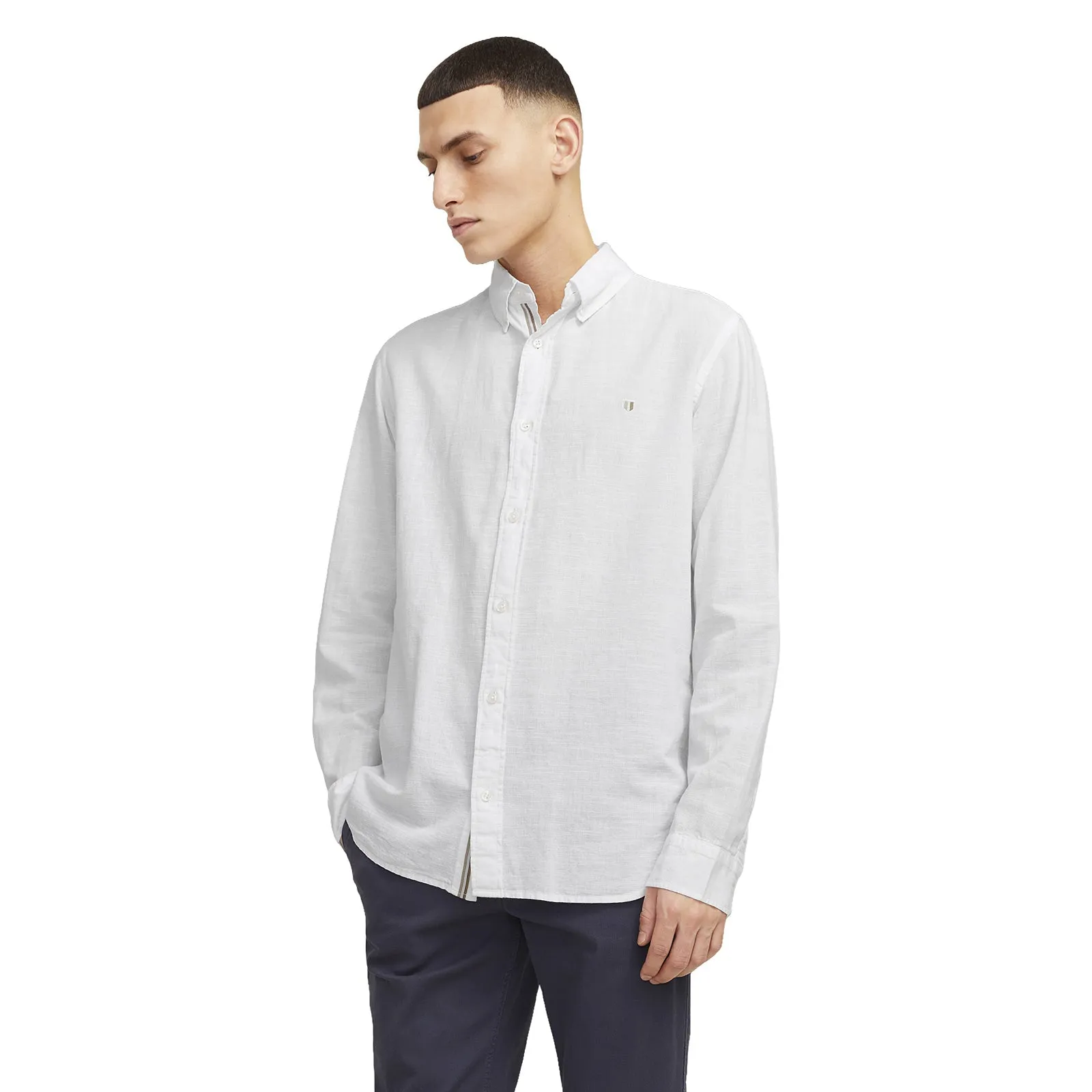 Jack & Jones Mens Blusummer Shield Long Sleeve Shirt Soft Collar Design