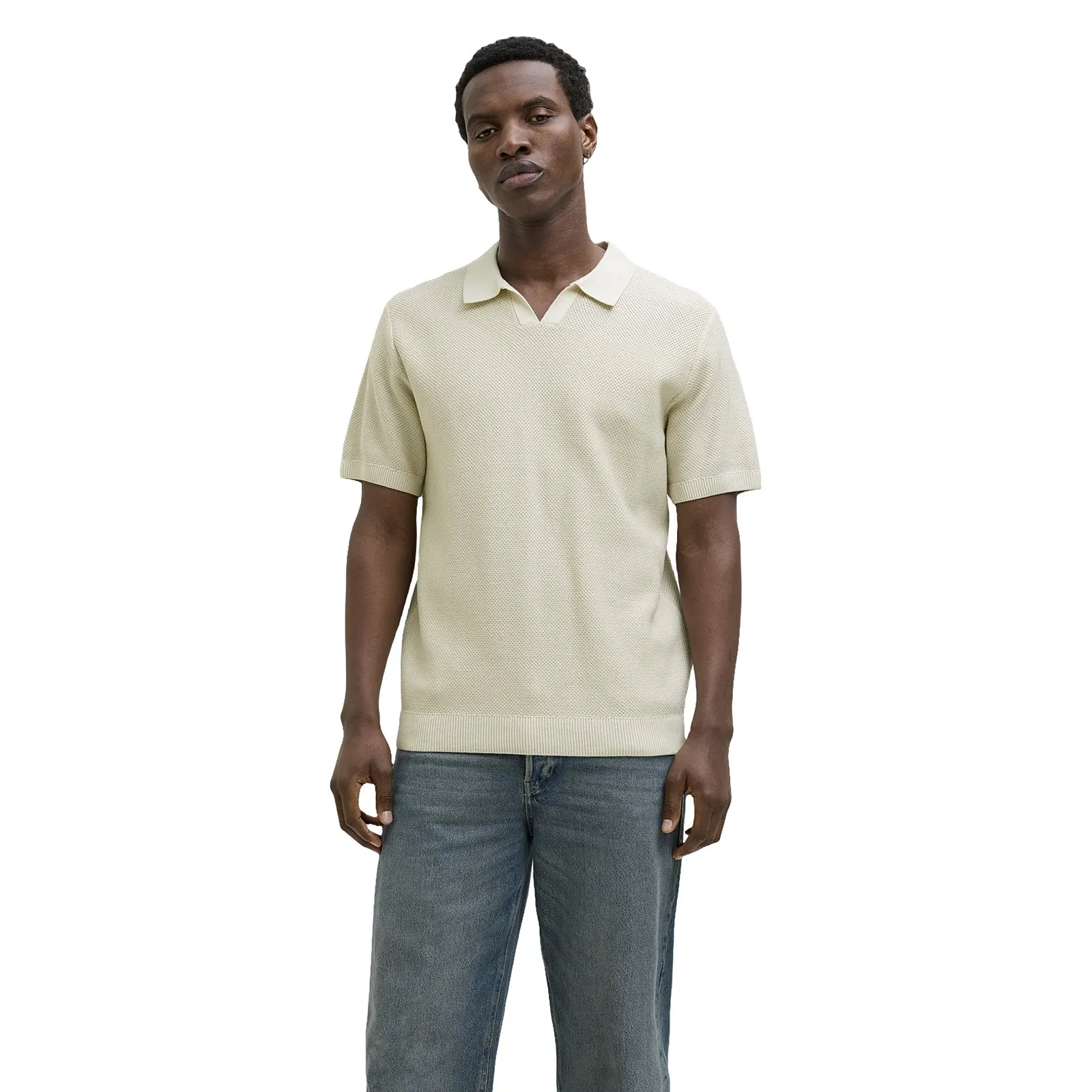 Stylish Detail Jack & Jones Mens Ceaston Knit Split Short Sleeve Polo Shirt