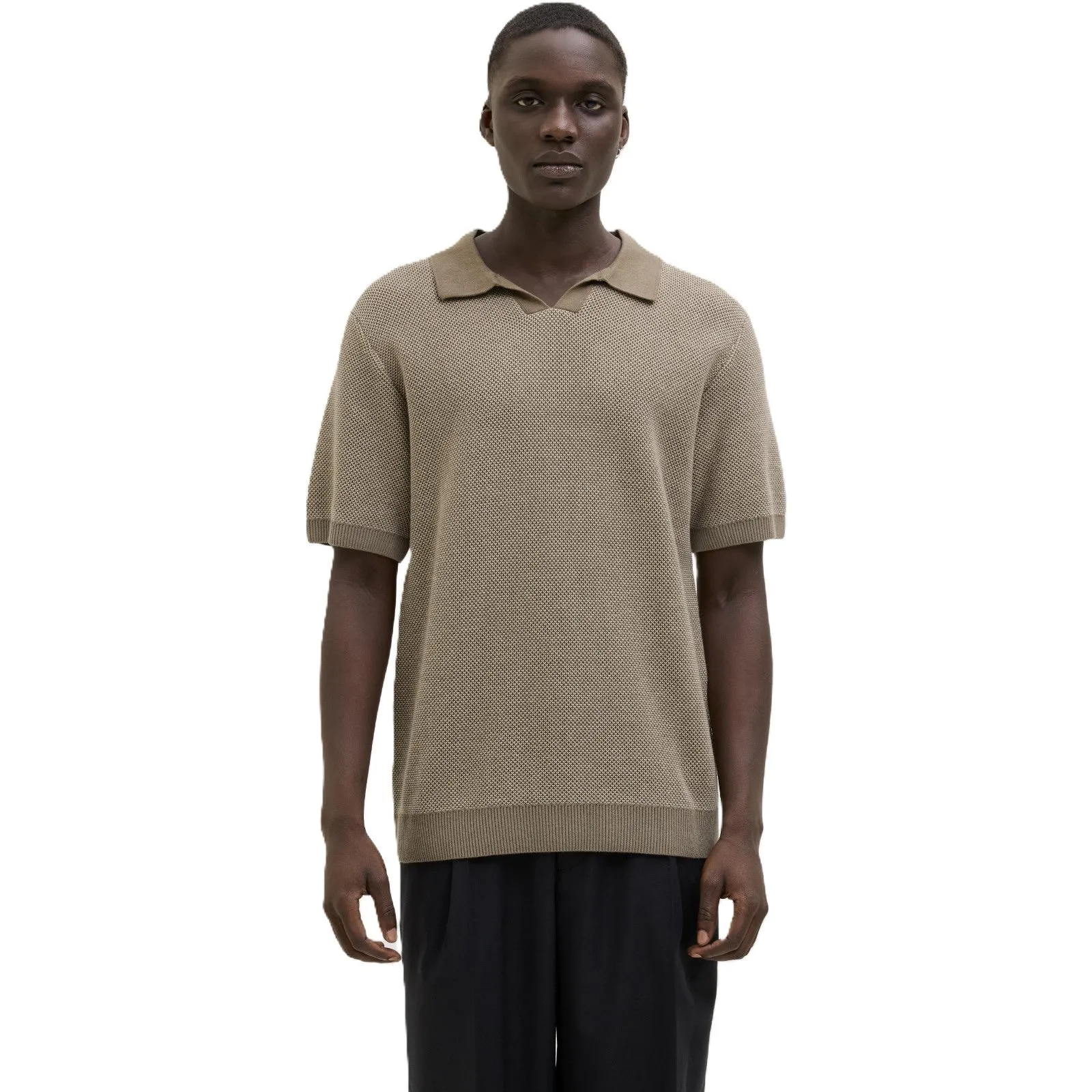 Jack & Jones Mens Ceaston Knit Split Short Sleeve Polo Shirt Effortless Comfort