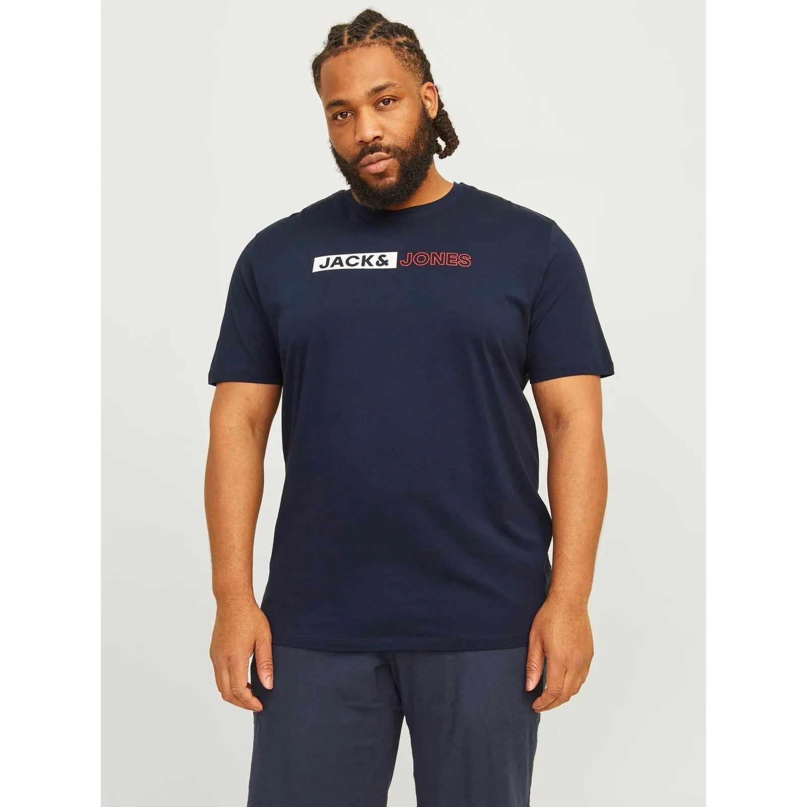 ElasticEdgeBinding Ribbed Hem Finish Jack & Jones Mens Corp Logo Big & Tall Short Sleeve T-Shirt