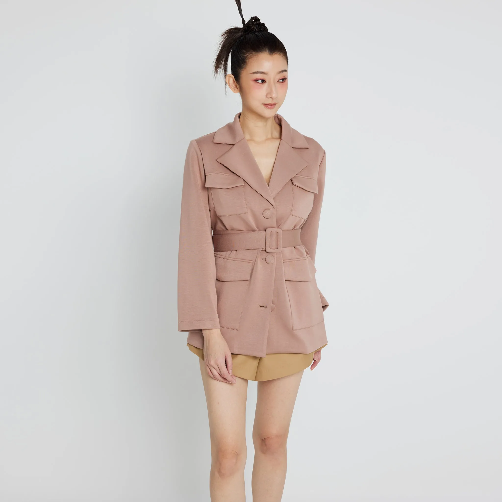 Jacket with Belt Taped Neckline