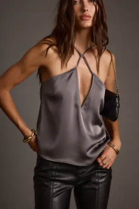 Wrinkle Resistant Texture Soft Texture Jada Slate Satin Halter Top