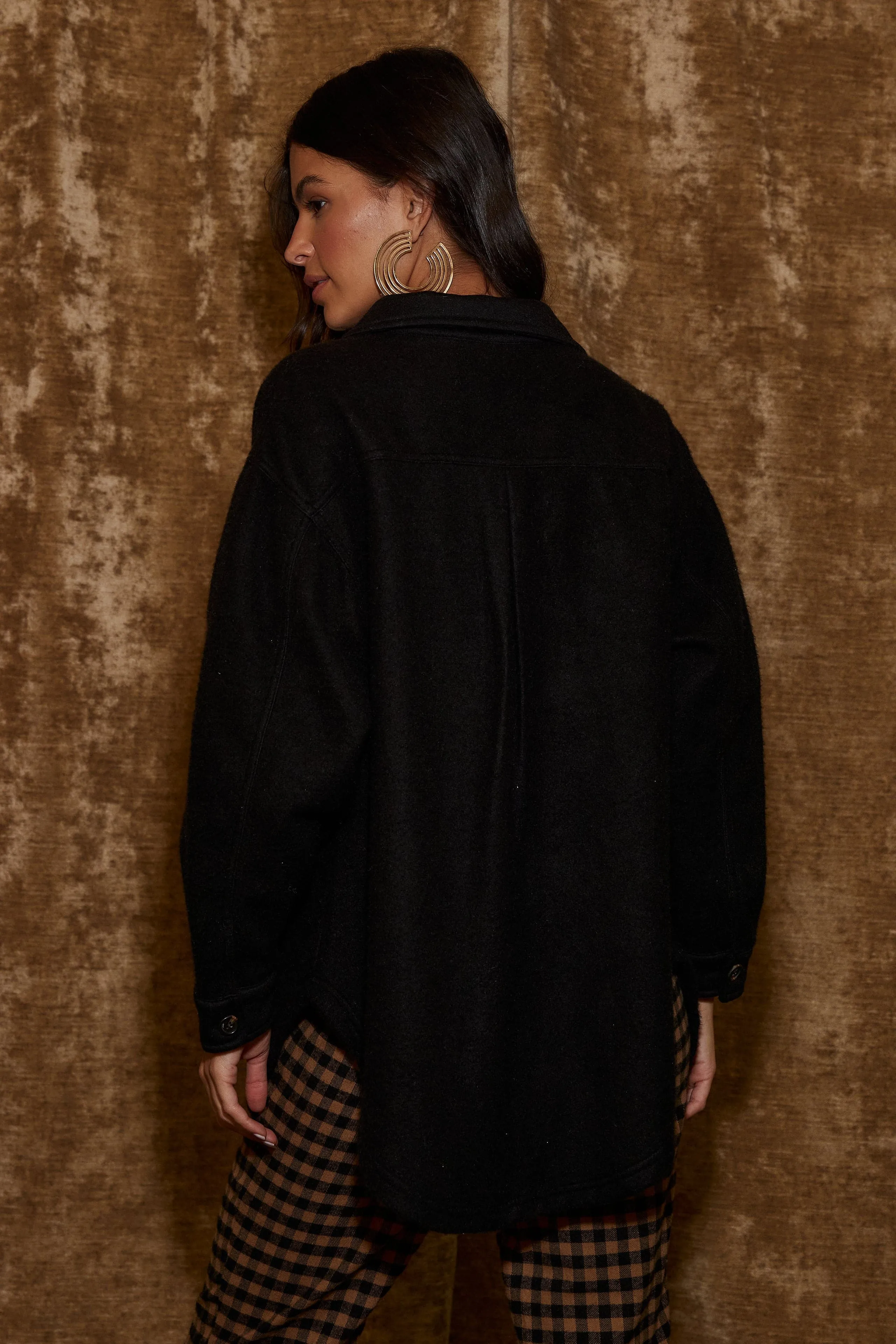 Jayne Black Cozy Button Up Shirt Gloss Free Texture Cold Outfit