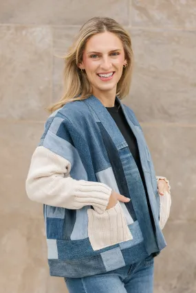 Waffle Knit Multipanel Construction Joy Cardigan