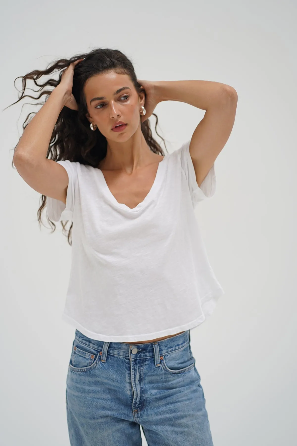 Ribbed Neckline Kaden Cotton V Neck - White