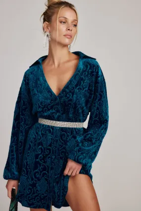 Kali Blue Long Sleeve Velvet Dress Simple Profile