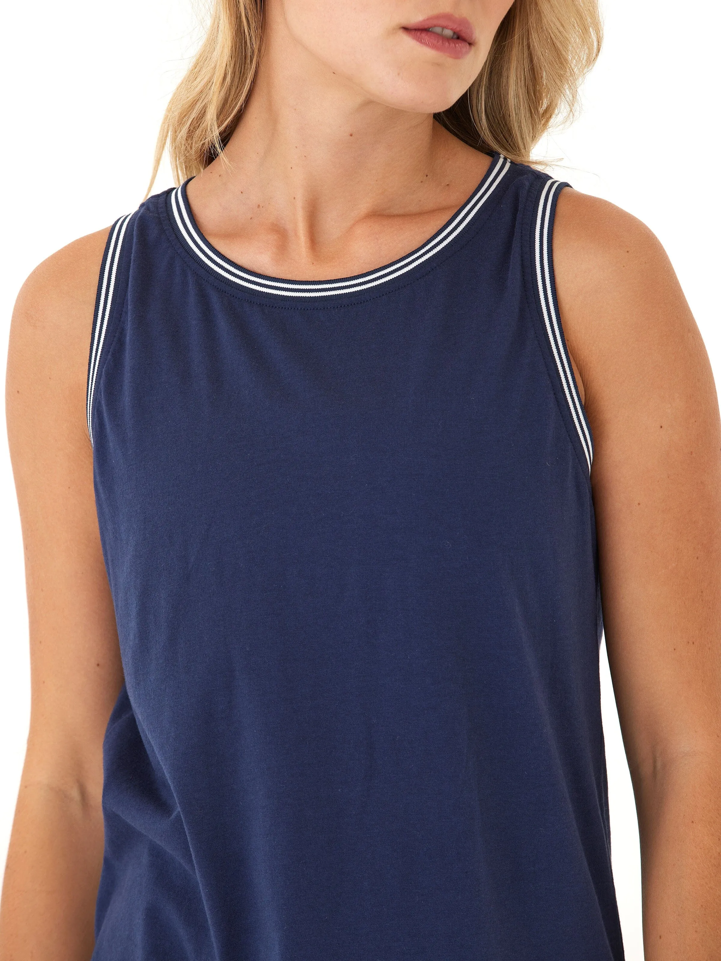 Karinne Comfort Jersey Trim Detail Tank Noise Free Movement Industrial Strength Stitching