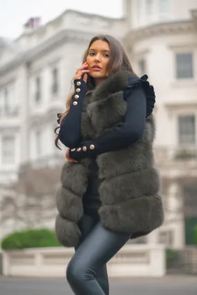 Khaki Luxury Fur 6 Row Gilet TemperatureRegulating