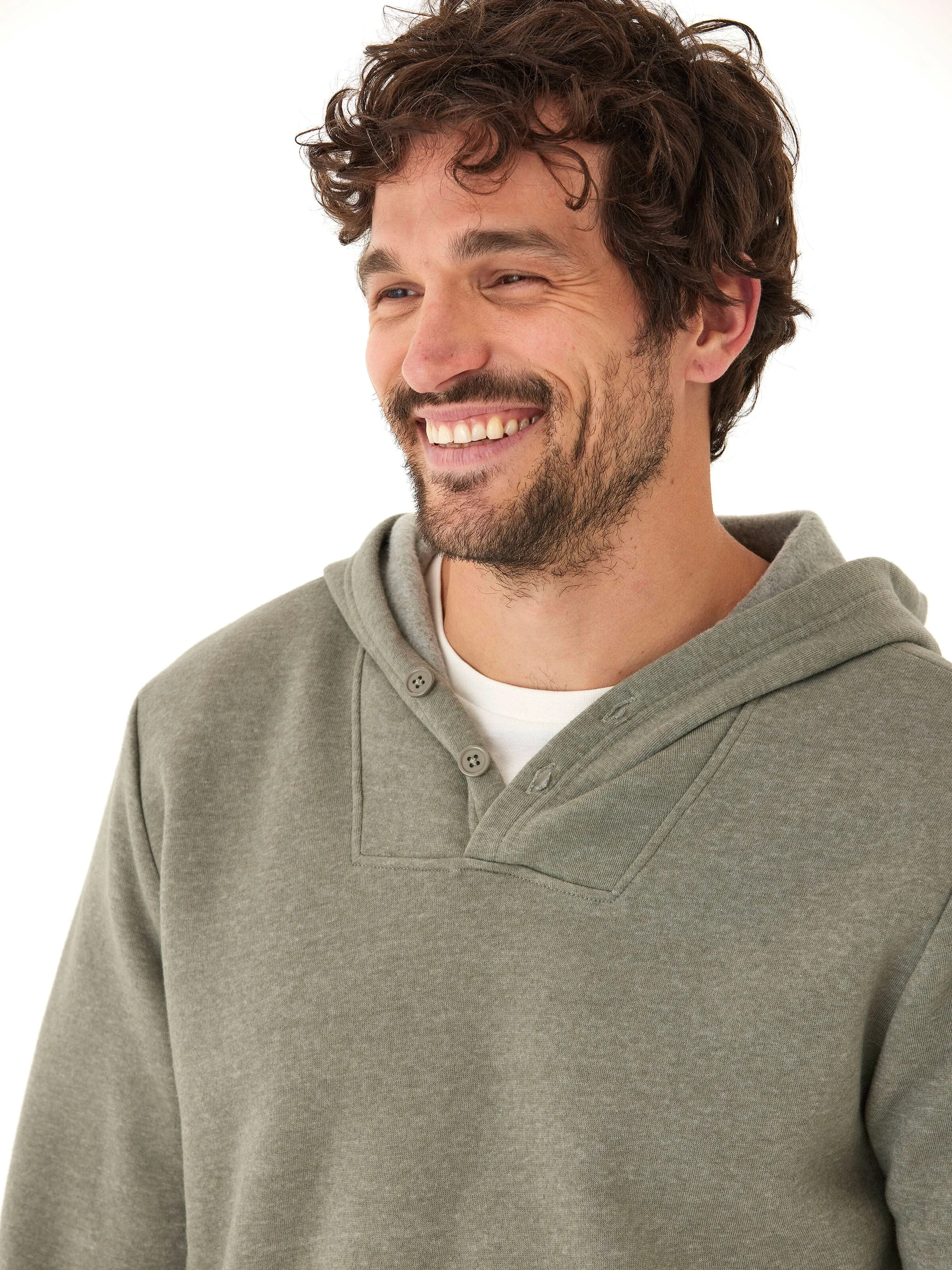 Kieran Triblend Fleece Henley Hoodie Roll Up Storage Design OdorResistantFabric