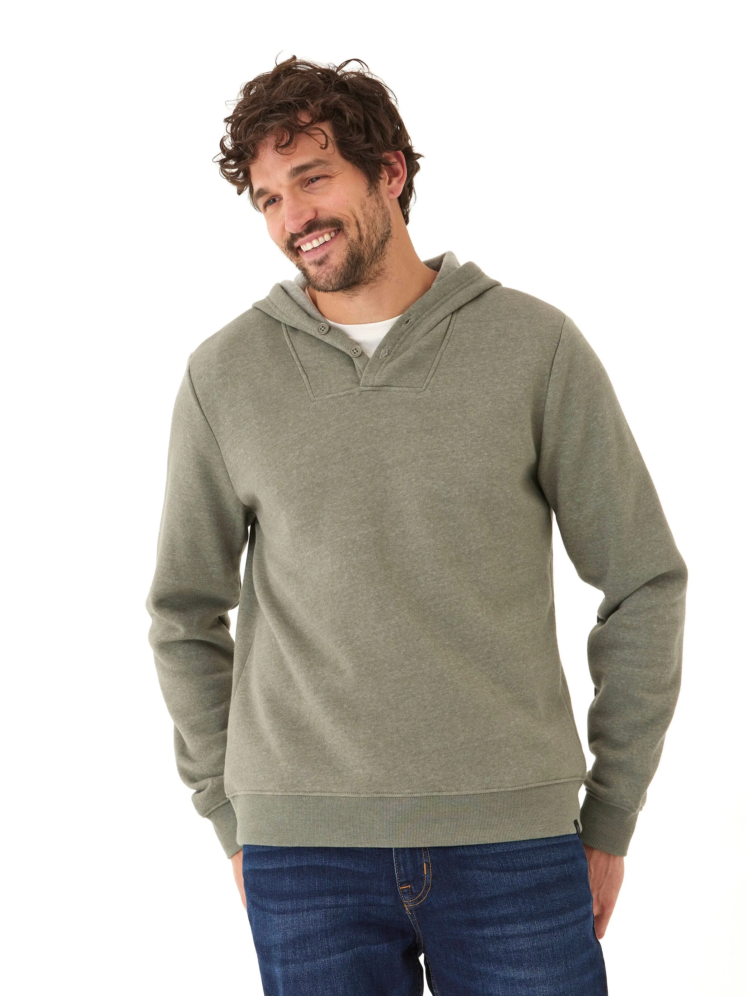 Kieran Triblend Fleece Henley Hoodie Insulated Design Magnetic Closure Options