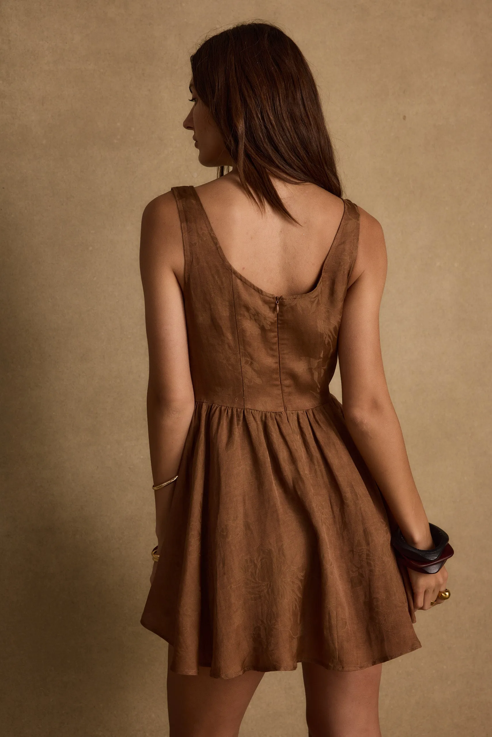 Cozy Silhouette Bright Petal Kit Mocha Floral Micro Mini Dress
