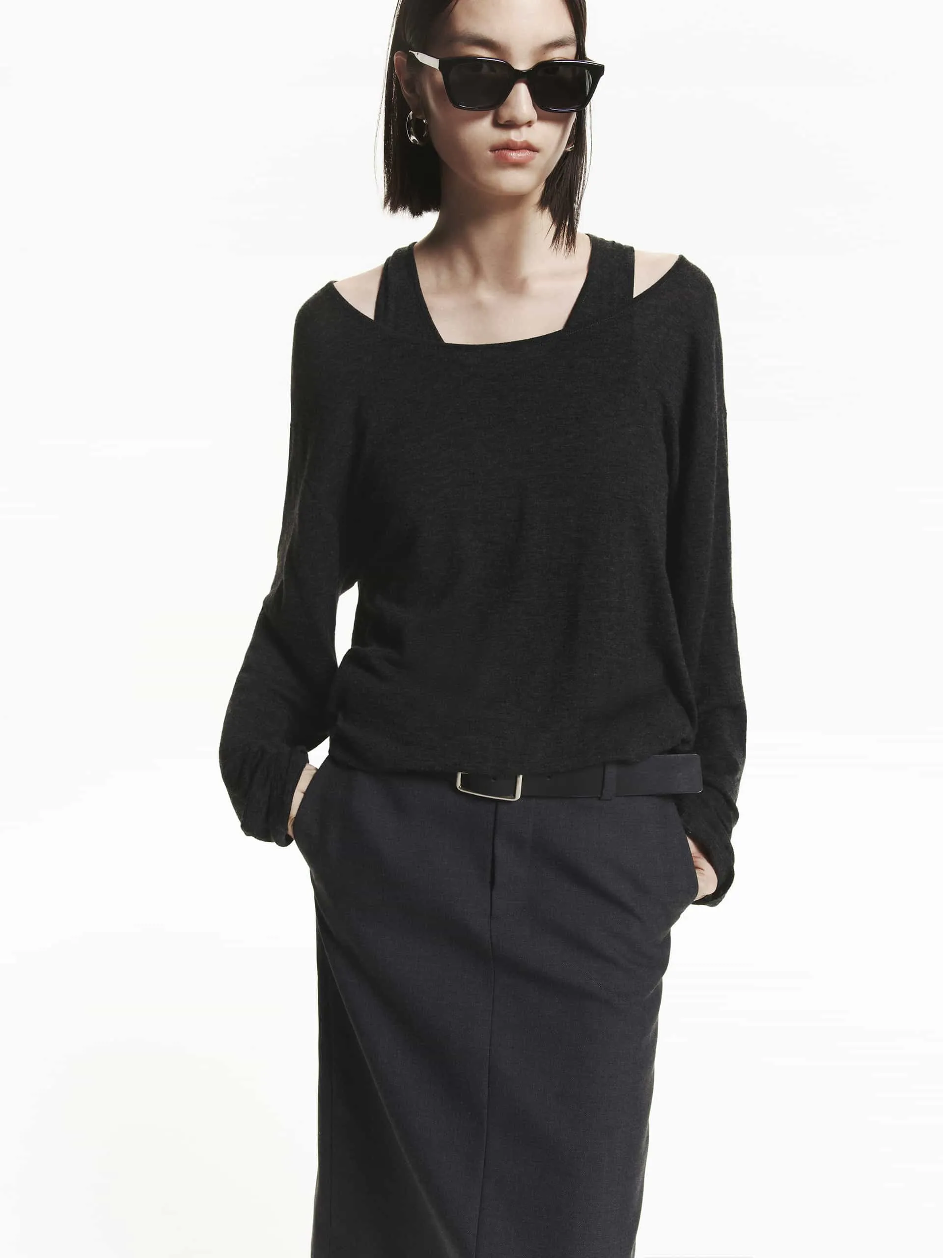 Layer Design slim fit Loose Wool Sweater with Tank