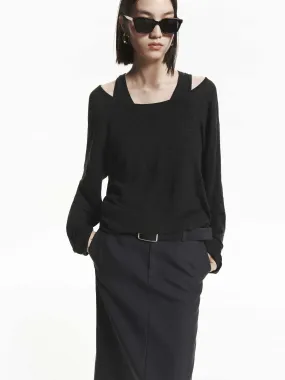 Anti Static Finish Ventilated Underarm Loose Wool Sweater with Tank